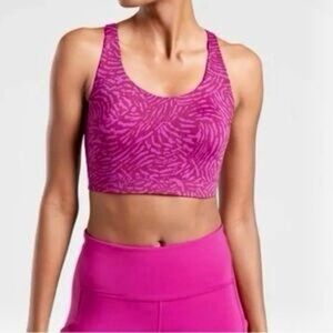 Athleta Sports Bra Womens 36DD Purple Racerback Mesh Hook Back Adjustable Print